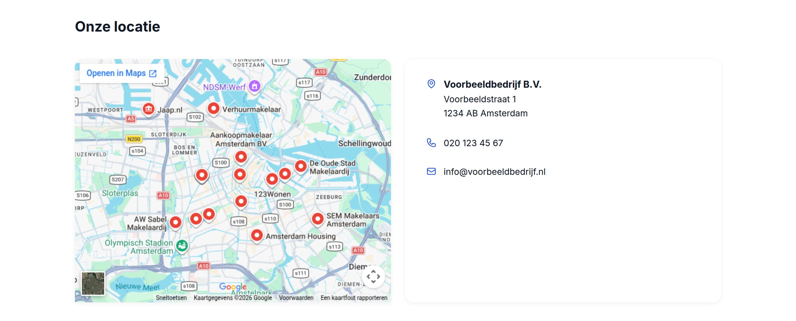 Voorbeeld van het blok Kaart & gegevens