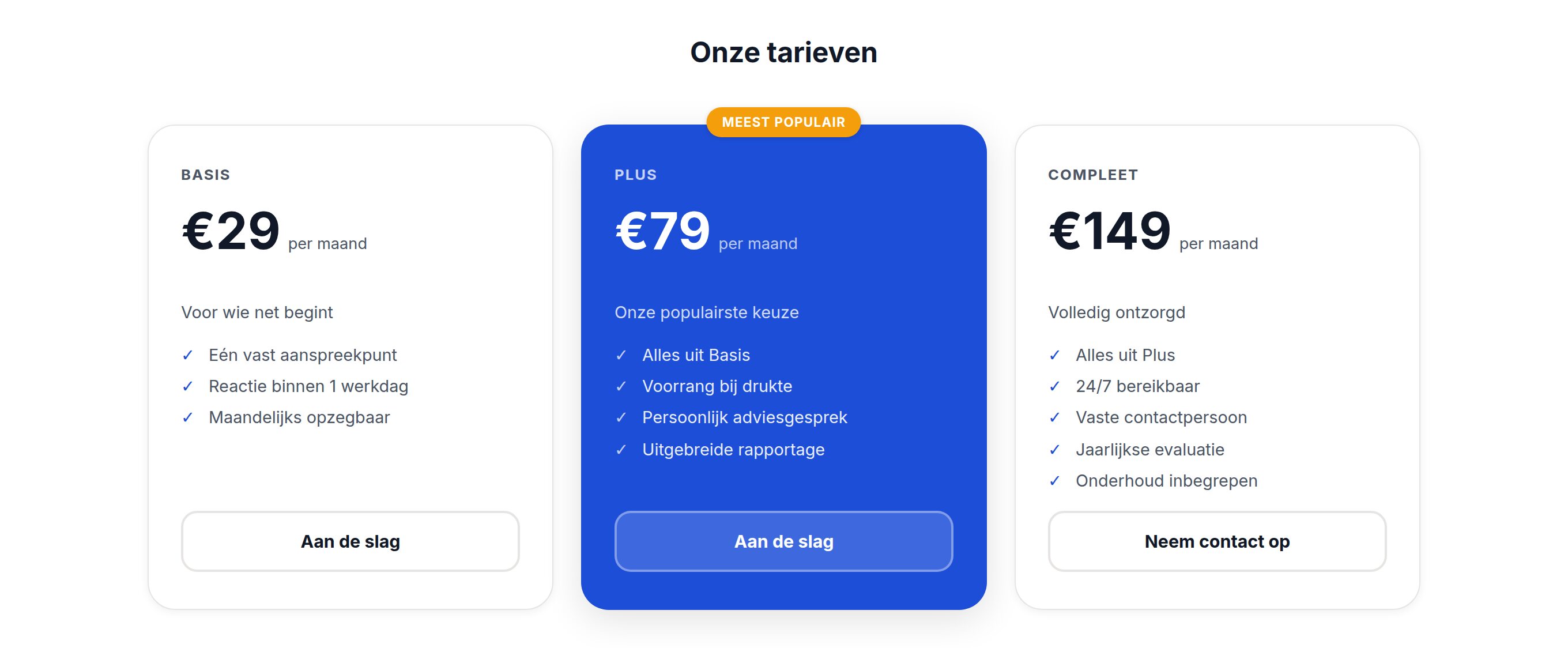 Voorbeeld van het blok Prijstabel