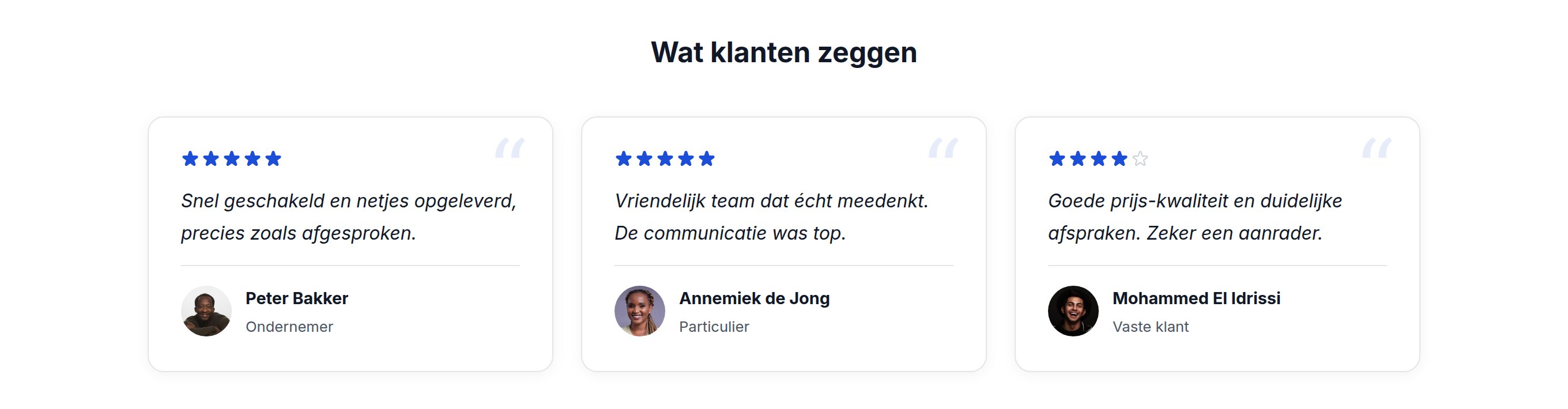 Voorbeeld van het blok Klantreviews