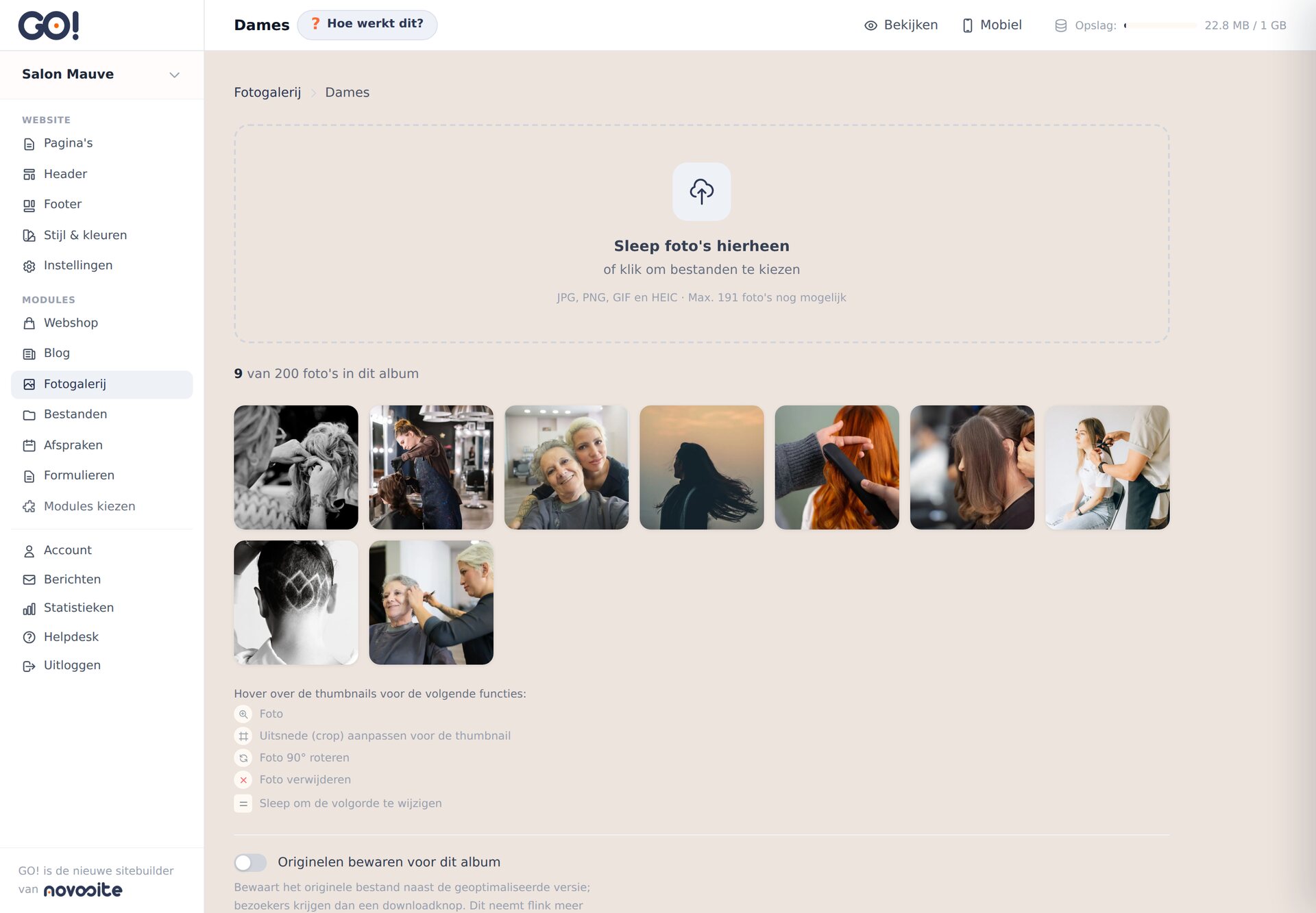 Foto's beheren binnen een album