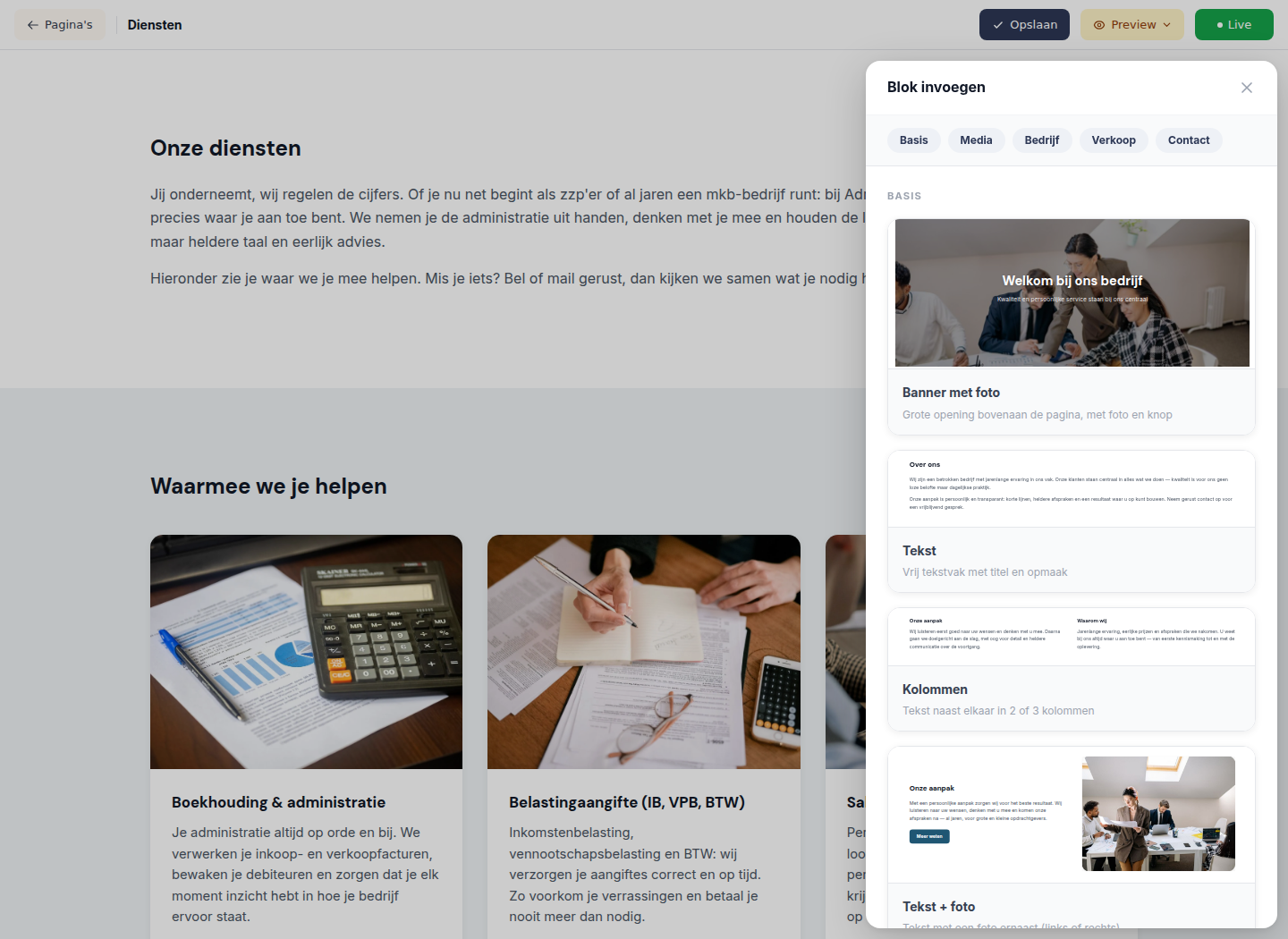 De GO! sitebuilder in actie