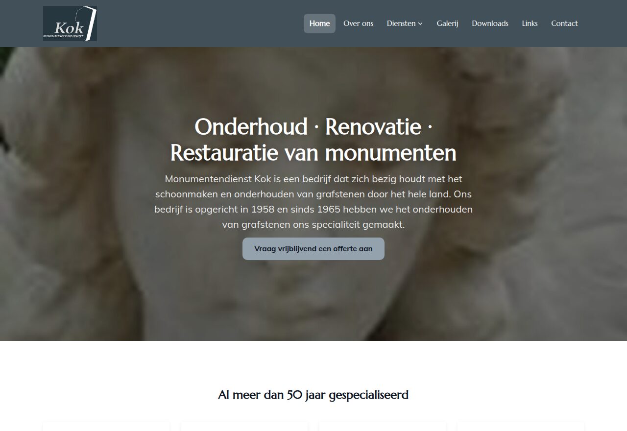 Voorbeeld van een restauratiebedrijf-website gemaakt met GO!: Kok Monumentendienst