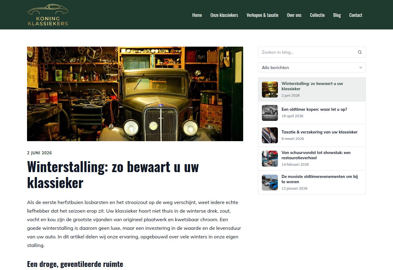 Voorbeeld van een autobedrijf-website gemaakt met GO!: Koning Klassiekers