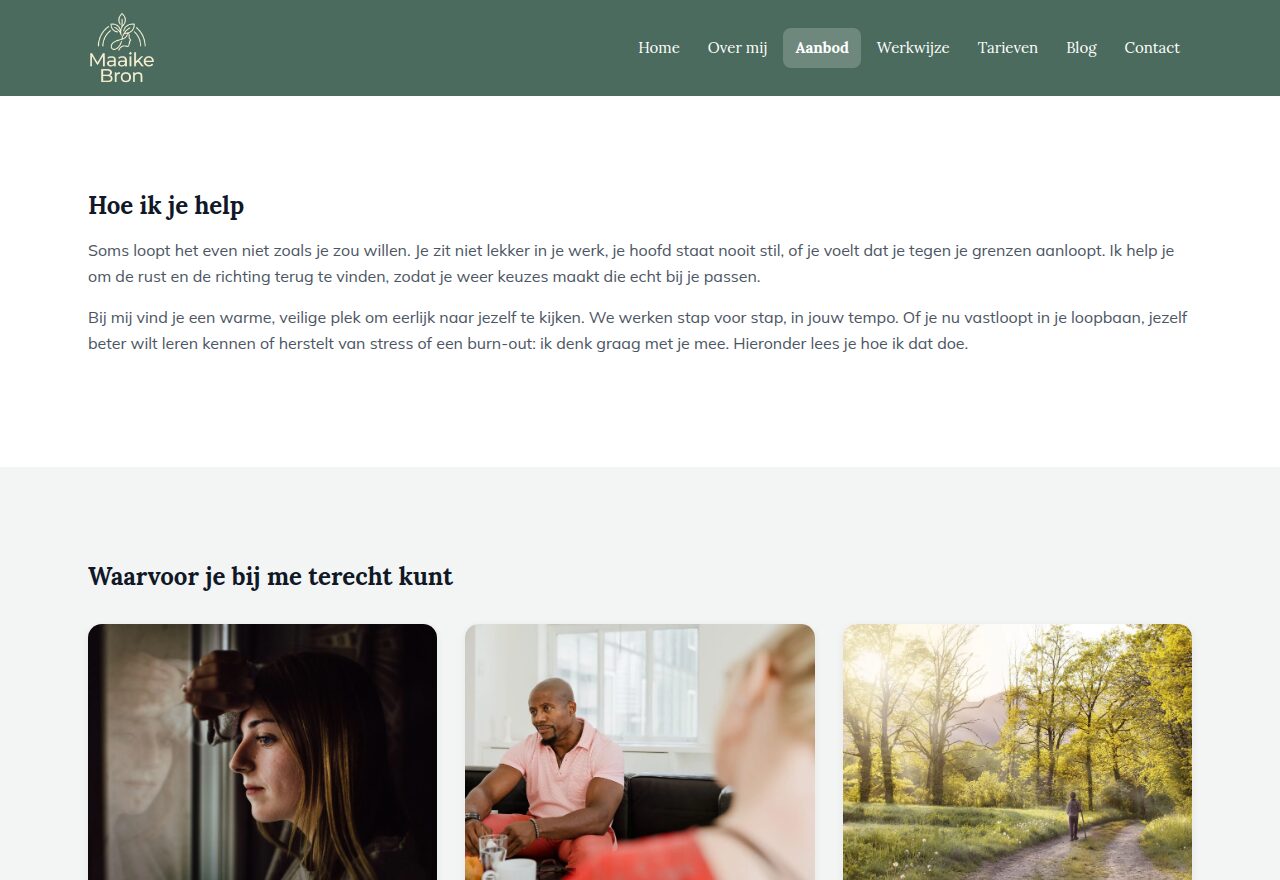 Voorbeeld van een coach-website gemaakt met GO!: Maaike Bron Coaching