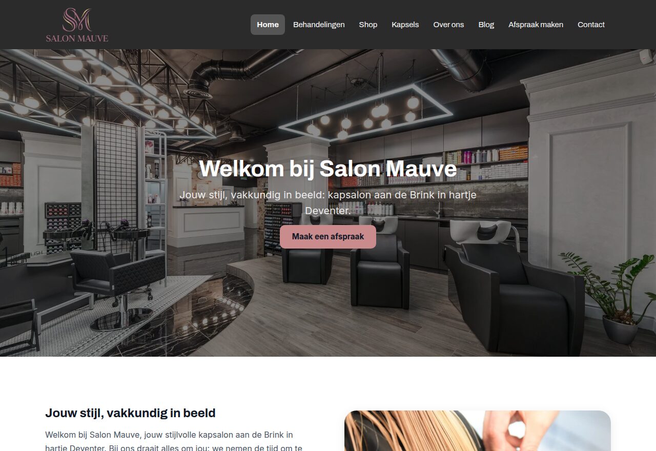 Voorbeeld van een kapsalon-website gemaakt met GO!: Salon Mauve
