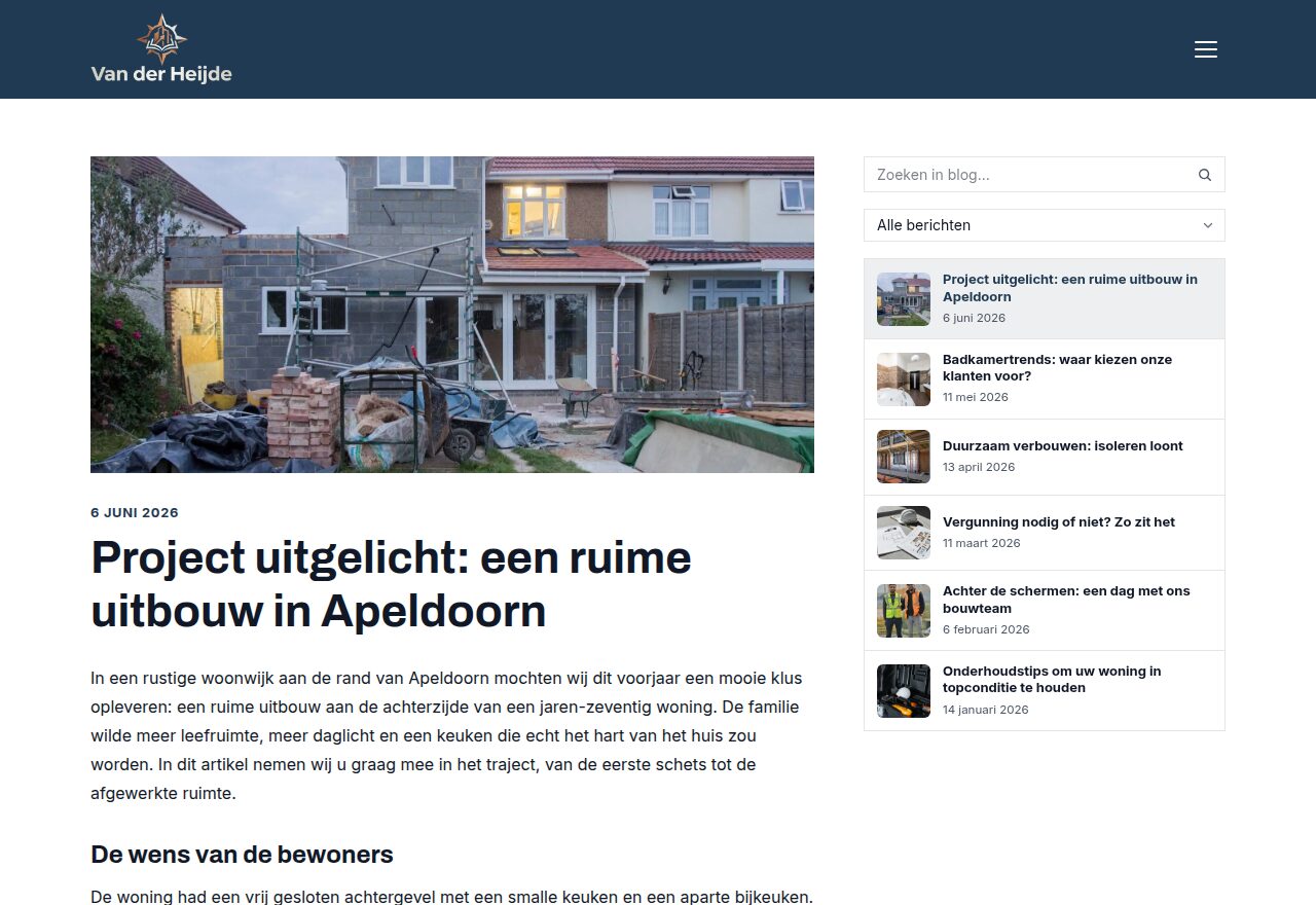 Voorbeeldsite Bouwbedrijf Van der Heide