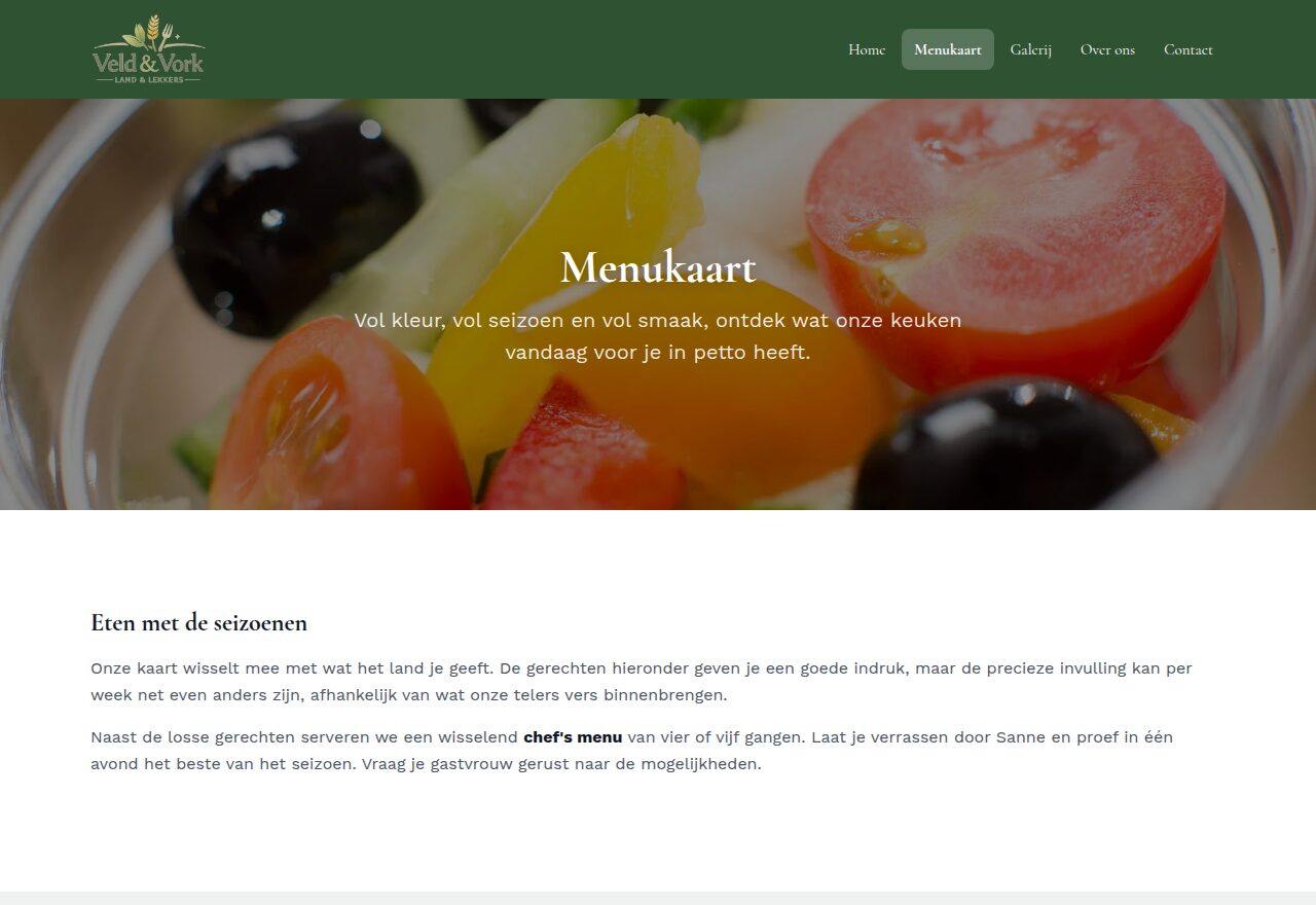 Voorbeeld van een restaurant-website gemaakt met GO!: Veld & Vork